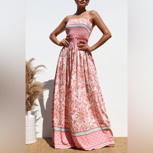 NWT Dress Day Pink Smocked Maxi Dress